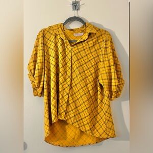 Yellow V neck woman shirt